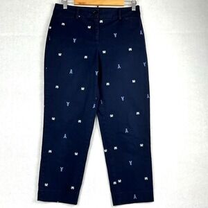 Talbots Perfect Crop Embroidered Crabs & Lobsters Nautical Cropped Pants Size 4